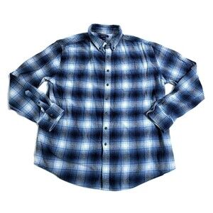 Croft Barrow Men's XL Flannel Plaid Button Up Shirt White Blue Tartan 90s Grunge